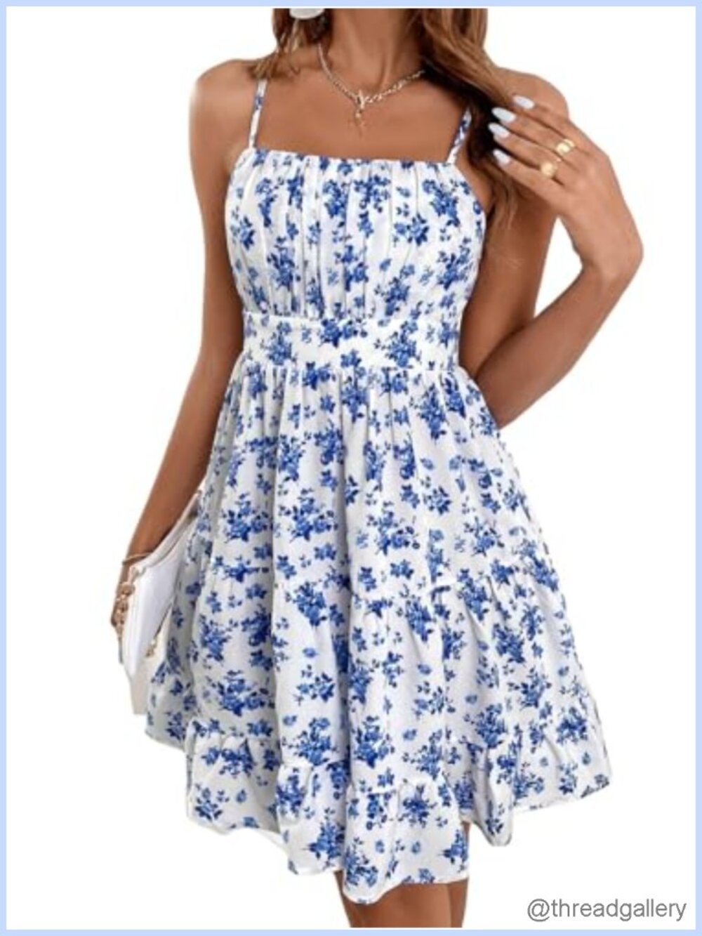 Floral Mini Dress Square Neck Sleeveless A-Line Vacation Sundress